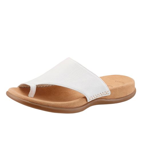 Zehentrenner GABOR, Damen, Gr. 41 (7/7,5), weiß, Leder, sportlich, Schuhe, Keilabsatz, Sommerschuh, Dianette mit kontrastfarbiger Stickerei, Topseller