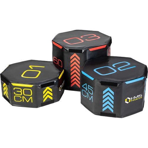 HMS PYOBS01, Plyometric box set, Schwarz, Blau, Rot, Gelb, 150 kg, 75 cm, 75 cm, 30 cm