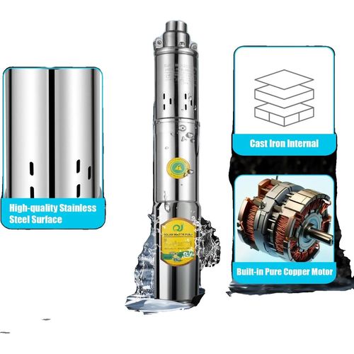 24V Solarwasserpumpe, hohe Durchflussrate 2m³/h, maximale Förderhöhe 65m, langlebiger Edelstahl