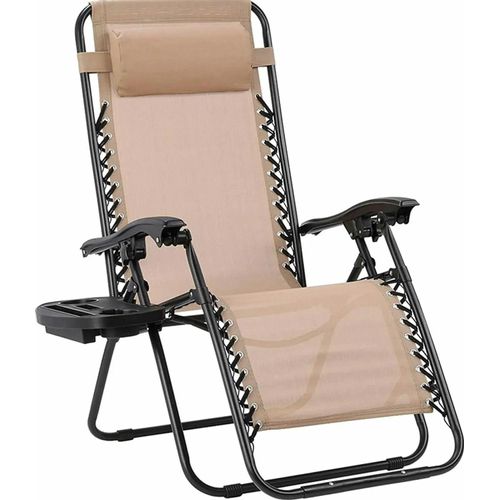 Camping- und Strandstuhl - Klappbarer Liegestuhl - Verstellbar - Tragbar - Mit Armlehnen - Stoff - 110x65x90 cm - Beige