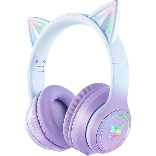 Bluetooth-Kopfhörer mit Katzenohren - B90 Headset - Bluetooth 5.3 - RGB-LED - HD-Mikrofon - 7,5 h Wiedergabe - 800 mAh - Faltbar - Rot