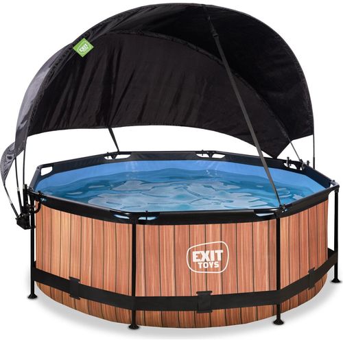 EXIT Wood Pool ø244x76cm mit Filterpump und Sonnensegel - braun