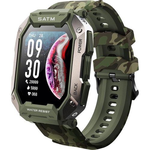 Smartwatch Herren Militär Uhr 1,72 Zoll Fitnessuhr 5ATM IP69K Wasserdicht 24 Sportmodi Outdoor Sportuhr mit Blutdruckmessung fur Android IOS