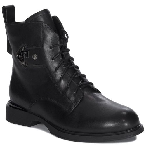 Leder Stiefeletten Mit Flachem Absatz Mit Dekoration Gefüttert Maciejka N3115-01 Schwarz 38