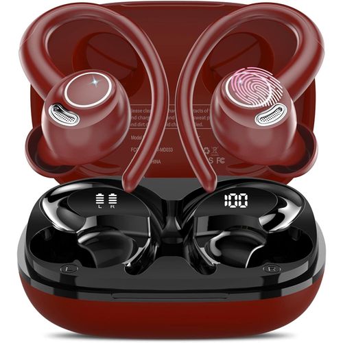 Kabellos Bluetooth 5.3 mit HD Mic, Herausragender Sound, 40 Std Spielzeit, Comfort Fit, Dual LED-Anzeige, IP7 Wasserdicht mit Ohrhaken