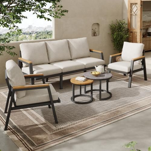 Gartenschaukel Brauner Sitzrahmen Beiges Kissen Hollywoodschaukel Doppelschaukel Gartenmoebel-Set Rueckenlehne Aussenbereich Aus PE-Rattan 2 Sitze