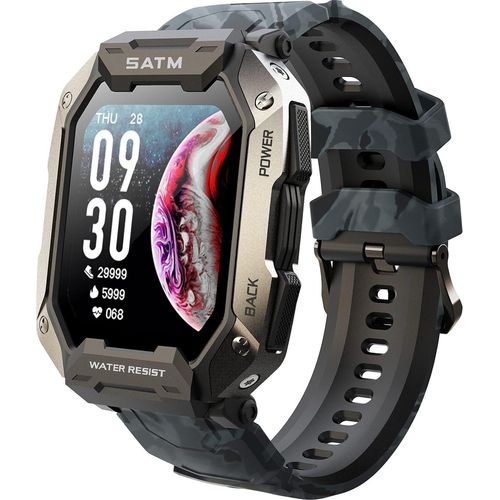 Smartwatch Militär für Herren, 1,72 Zoll, IP69K wasserdicht, 24 Sportmodi, Sport, Blutdruck, Gesundheit, Herzfrequenzmessung, für iOS und Android