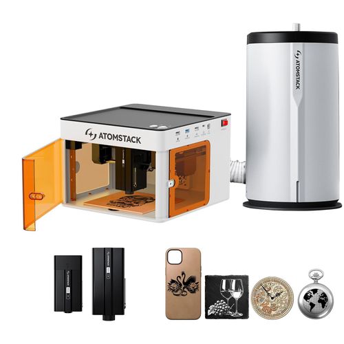ATOMSTACK P1 (5W Diode + 1.2W Infrarot) Dual Laser Gräviermaschine mit D3 Luftreiniger, geeignet zum Gravieren von Metall, Holz, Edelstahl usw.