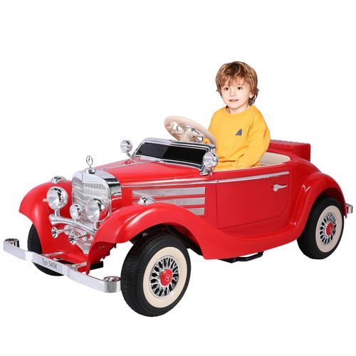 Elektro-Kinderauto Mercedes Benz Oldtimer Retro Klassiker , 12V Batterie & 2 Fahrmodi , Eltern-Kind-Modus & Musikfunktion , Rot