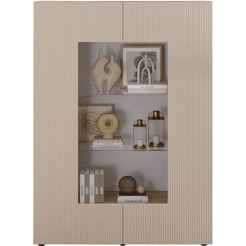 INOSIGN Vitrine »RIO, Höhe 166 cm, Hochschrank mit 2 Türen, Anrichte, Standvitrine«, Vitrinenschrank, geriffelte MDF-Fronten, modern, elegant, geräumig