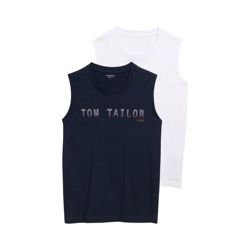 TOM TAILOR Herren Tanktops im 2er-Pack, blau, Uni, Gr. S