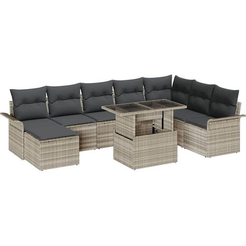 Garten-Sofa-Set mit Kissen mit Speicher 9 pcs Hellgrau