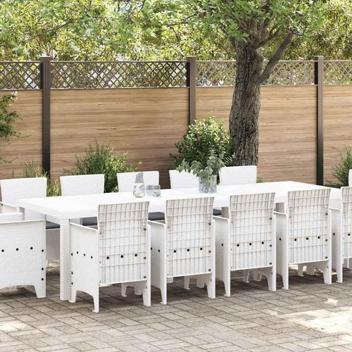 Garten Essgruppe 13 pcs Weiß Synthetisches Rattan und Metall
