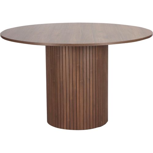 Esstisch HOME AFFAIRE, braun (walnuss, walnuss, walnuss), B:120cm H:75cm T:120cm, Melaminplatte in Walnuss, Tische, Sockel mit Lamellendesign