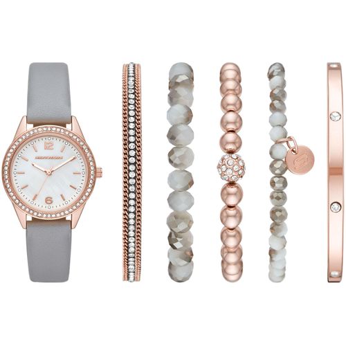 Quarzuhr SKECHERS, grau, Armbanduhren, Damen, Armbanduhr, Damenuhr, analog, Glassteine, Geschenkidee