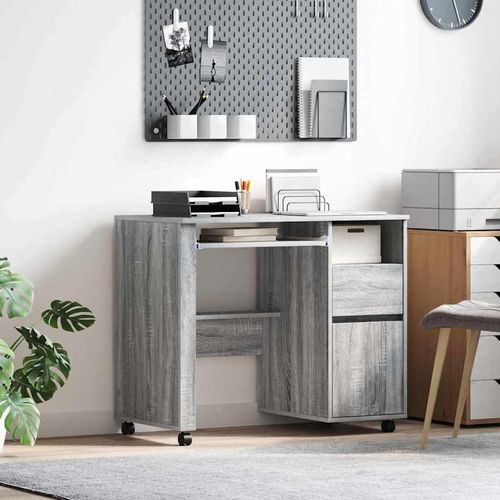Tisch mit Rollen mit Regal Grau 91 x 50 x 77 cm Holzwerkstoff