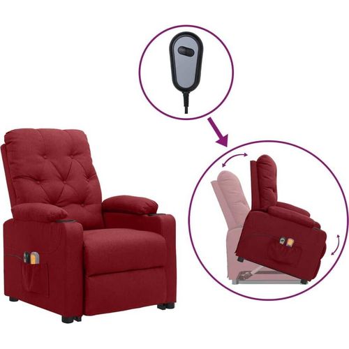 Massagesessel mit Aufstehhilfe Weinrot Stoff