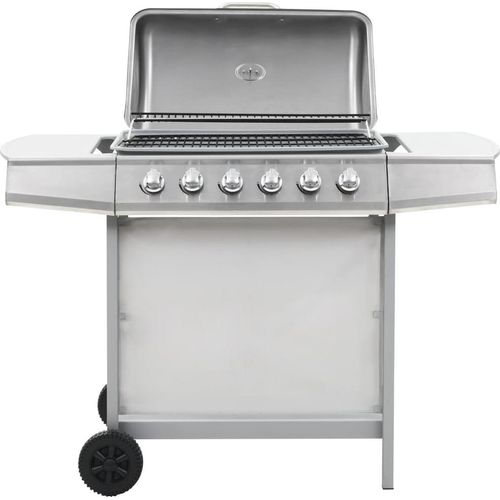 Gasgrill mit 6 Flammen Edelstahl Silbern