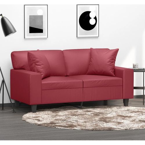 2-Sitzer-Sofa mit Zierkissen Weinrot 120 cm Kunstleder