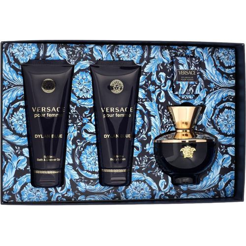 Versace Dylan Blue Pour Femme Set Eau de Parfum, 100 ml + Duschgel, 100 ml + Körperlotion, 100 ml + Eau de Parfum Miniatur, 5 ml