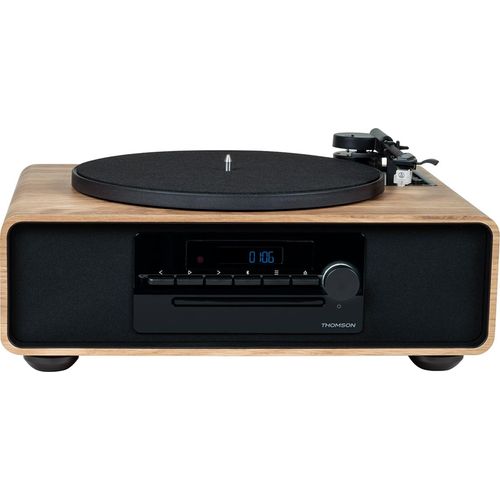 Thomson mic300tt micro chain 60w bluetooth 5.0 mit integriertem Plattenspieler - cd player de, fm radio, usb player (mp3) - remote control - colour wood/black