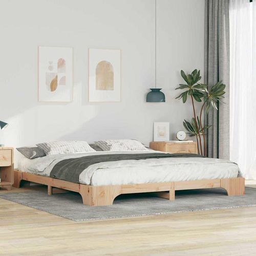 vidaXL Bodenbettgestell mit Speicher Braun Massivholz Kiefer