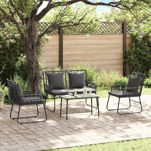 Garten Essgruppe 3 pcs Schwarz, Anthrazit Poly-Rattan, Stahl