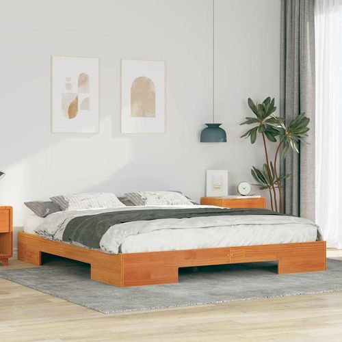 vidaXL Bodenbettgestell mit Speicher Braun Massivholz Kiefer