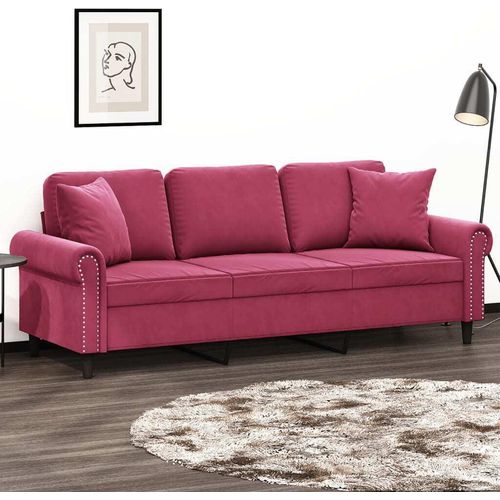 3-Sitzer-Sofa mit Zierkissen Weinrot 180 cm Samt
