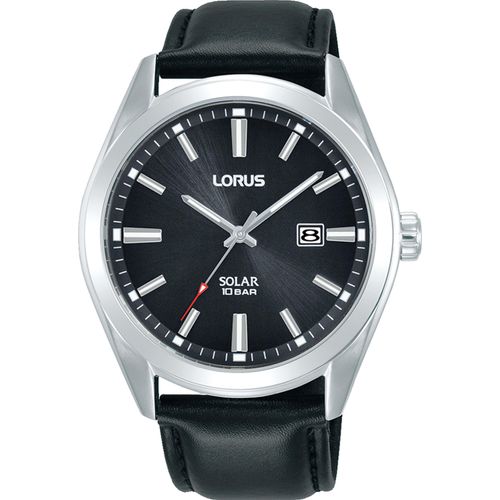 Solaruhr LORUS, schwarz, Armbanduhren, Herren, Armbanduhr, Herrenuhr, Datum, Edelstahlarmband