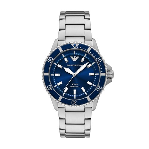 Solaruhr EMPORIO ARMANI, blau (edelstahlfarben, dunkeblau), Armbanduhren, Herren, Armbanduhr, Herrenuhr, Edelstahlarmband, analog, Tag