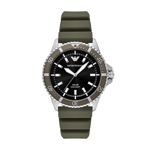 Solaruhr EMPORIO ARMANI, grün (khakifarben), Armbanduhren, Herren, Armbanduhr, Herrenuhr, Silikonarmband, analog, Tag, 12/24-Std.-Anzeige