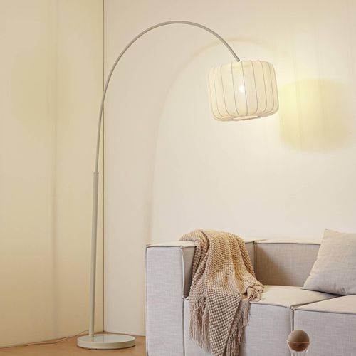 Lindby Bogenleuchte Helin, beige, Textil, Höhe 198,5 cm