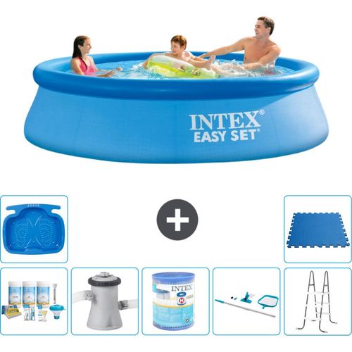 Intex runder aufblasbarer Easy Set-Pool – 305 x 76 cm – Blau – im Lieferumfang enthalten Wartungspaket - Filterpumpe für Schwimmbad - Filter - Reinigungskit - Leiter - Fußbad