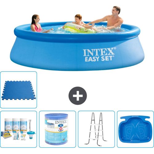 Intex runder aufblasbarer Easy Set-Pool – 305 x 76 cm – Blau – im Lieferumfang enthalten Wartungspaket - Filter - Leiter - Fußbad - Bodenfliesen