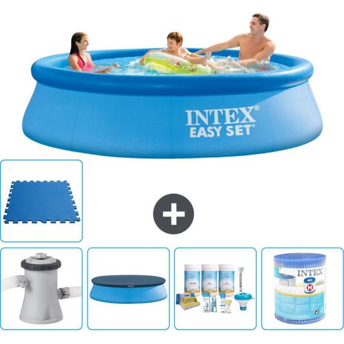 Intex runder aufblasbarer Easy Set-Schwimmpool – 305 x 76 cm – Blau – inklusive Pumpe Abdeckung - Wartungspaket - Filter - Bodenfliesen