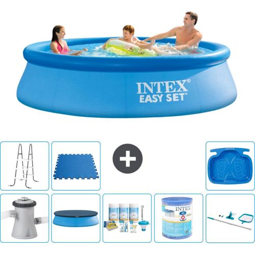 Intex runder aufblasbarer Easy Set-Schwimmpool – 305 x 76 cm – Blau – inklusive Pumpe Abdeckung - Wartungspaket - Filter - Reinigungskit - Leiter - Fußbad