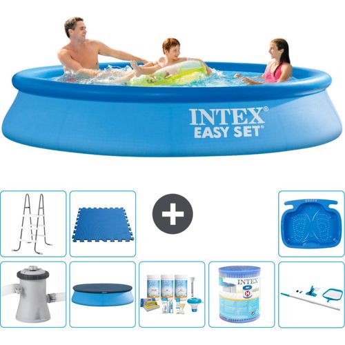Intex runder aufblasbarer Easy Set-Schwimmpool – 305 x 61 cm – Blau – inklusive Pumpe Abdeckung - Wartungspaket - Filter - Reinigungskit - Leiter - Fußbad