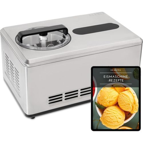 KLAMER 2-in-1 Eismaschine & Joghurtbereiter 2 L, 220 W Eiscrememaschine aus Edelstahl mit Kühl- und Heizfunktion, hausgemachtes Speiseeis mit selbstkühlendem Kompressor, inkl. Konsistenzsteuerung
