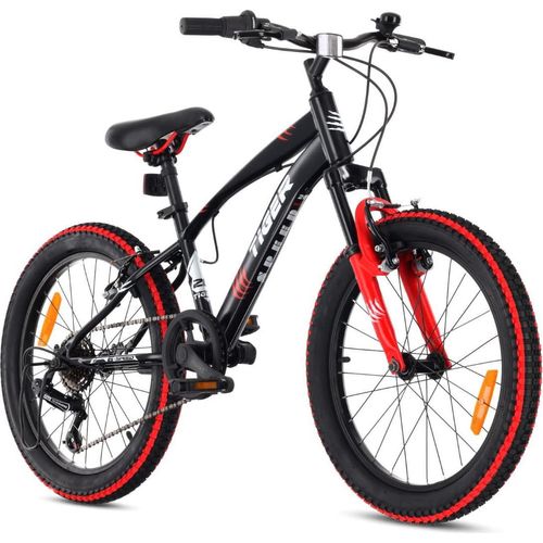 Kinderfahrrad Jungenfahrrad 20 Zoll Fahrrad mit 6 gang Kettenschaltungen Shimano RevoShift Tiger Bike schwarz rot