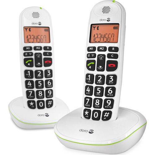 Doro PhoneEasy 100w duo - Analoges/DECT-Telefon - Kabelloses Mobilteil - Freisprecheinrichtung - 20 Eintragungen - Anrufer-Identifikation - Weiß