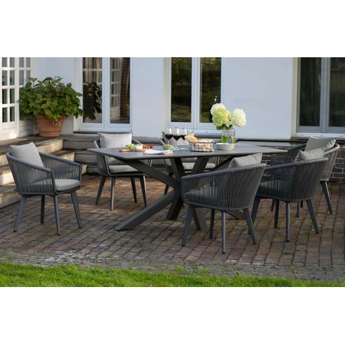 Gartenmöbelset Tisch Almeria 200 cm, 6er Set Diningsessel Cadiz