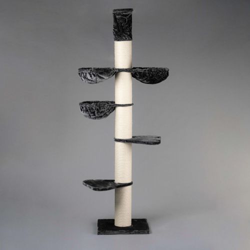RHRQuality Kratzbaum für große Katzen – Maine Coon Tower Plus – 225 bis 245 cm hoch – Mit extra dicken 20 cm Sisalstämmen – Dunkelgrau