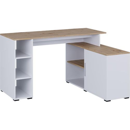 Vicco Eckschreibtisch Rudy, 135 x 110 cm mit Regalen, Weiß/Artisan