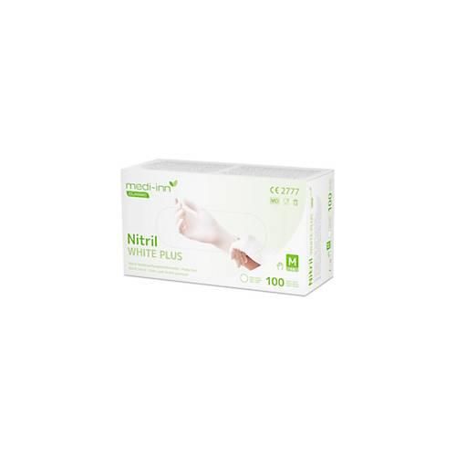 Einmalhandschuhe Medi-Inn® PS Nitril White Plus, für links/rechts, puderfrei, nicht steril, allergikergeeignet, Größe M, Nitril, weiß, 100 Stück