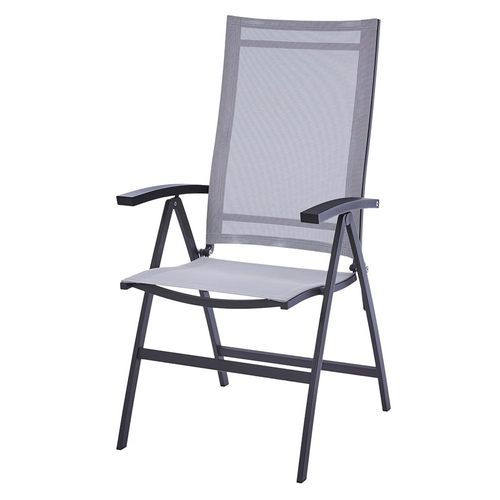 Diamond Garden Hochlehner VALENCIA, Edelstahl Dunkelgrau / Sunproof Sling Silber/Weiß / Alu-Armlehnen - Auslaufartikel
