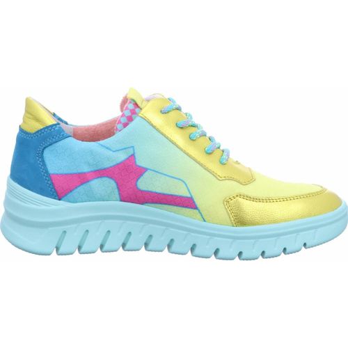 Waldläufer H-Biggi Sneaker 913005-302-209, Velourleder/ Metallic/ Hydro komb., Sonne gelb/ türkis, Pro-Aktiv Fußbettung, Weite H 40 1/2