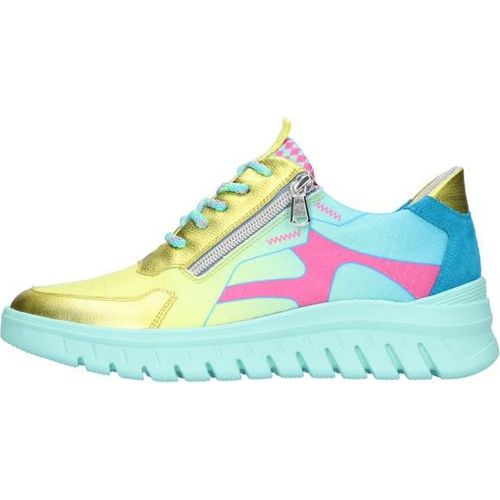 Waldläufer H-Biggi Sneaker 913005-302-209, Velourleder/ Metallic/ Hydro komb., Sonne gelb/ türkis, Pro-Aktiv Fußbettung, Weite H 39
