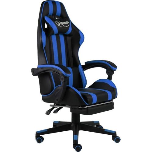 Gaming-Stuhl mit Fußstütze Schwarz und Blau Kunstleder