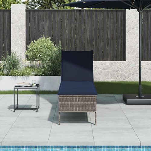 Sonnenliege mit Auflage Grau 55x200x44 cm Poly Rattan